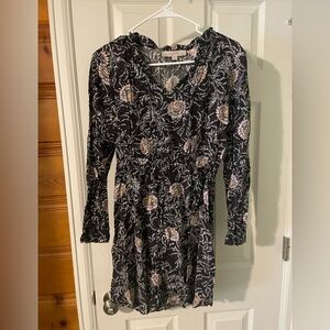LOFT Black and Pink Floral Long Sleeve Dress